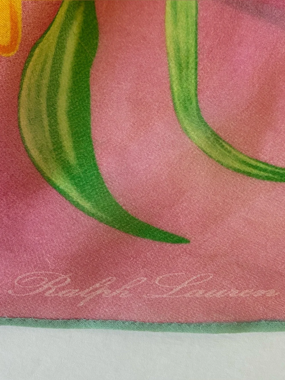 Vintage Ralph Lauren Collection Silk Chiffon Pink Yellow Sunflowers Scarf 13x68
